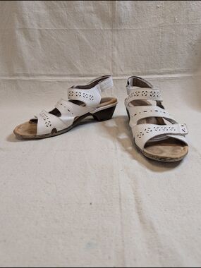 Cobb Hill White Laser-Cut Leather Sandals